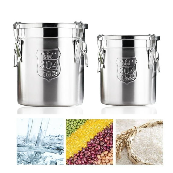 6L/12L Stainless Steel Food Airtight Canister w/ Lid, Food Barrel Bucket Food Storage Container for Bean Tea Cereal Sugar Cookie