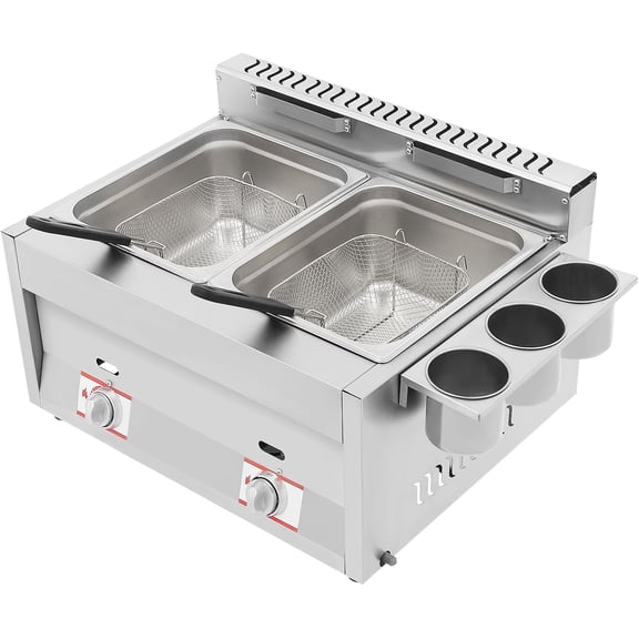 6L Commercial Gas Deep Fryer, Stainless Steel Dual Tank Gas Deep Fryer, Kitchen Frying Machine Countertop Gas Fryer with 2 Basket, for Restaurants, Supermarkets, Fast Food Stalls