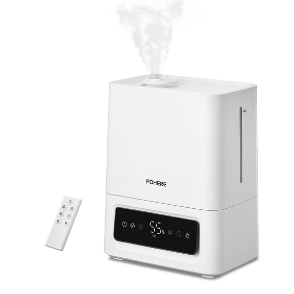 FOHERE 6L Humidifier Large Room, Cool Mist Humidifiers for Bedroom Home, 60H Ultra-Quiet Runtime for Baby, Plants, Smart Humidity Sensor, Fast Symptom Relief, 16H Timer, Oil Diffuser, White