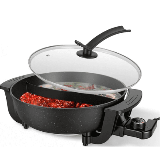 6L Dual Flavor Electric Hot Pot With Divider 5-Speed Non-Stick Shabu Shabu Fondue Cooker