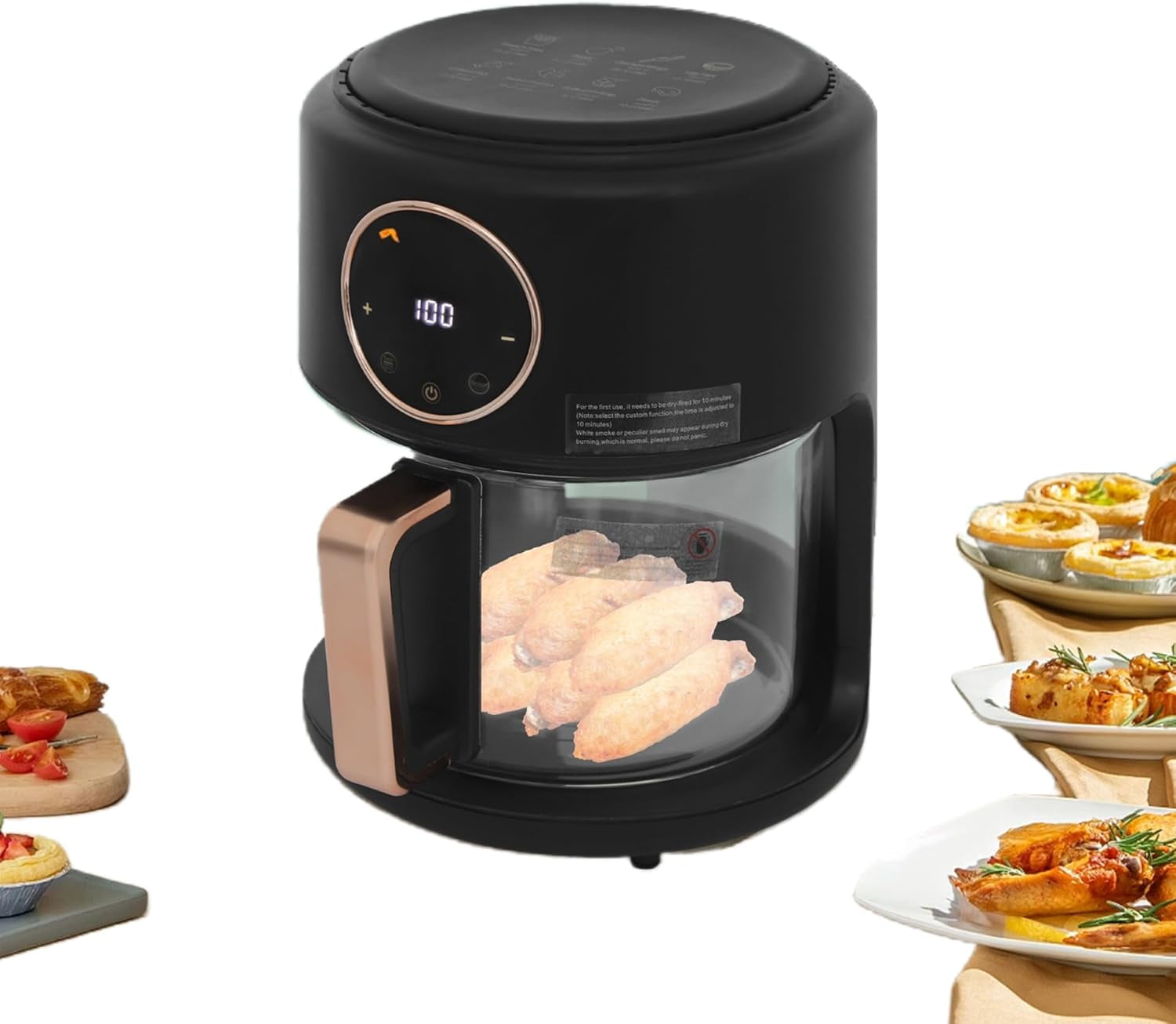 6L Glass Air Fryer with Color Touchscreen Display, Multifunctional Visual Cooking Air Fryer for Home Use