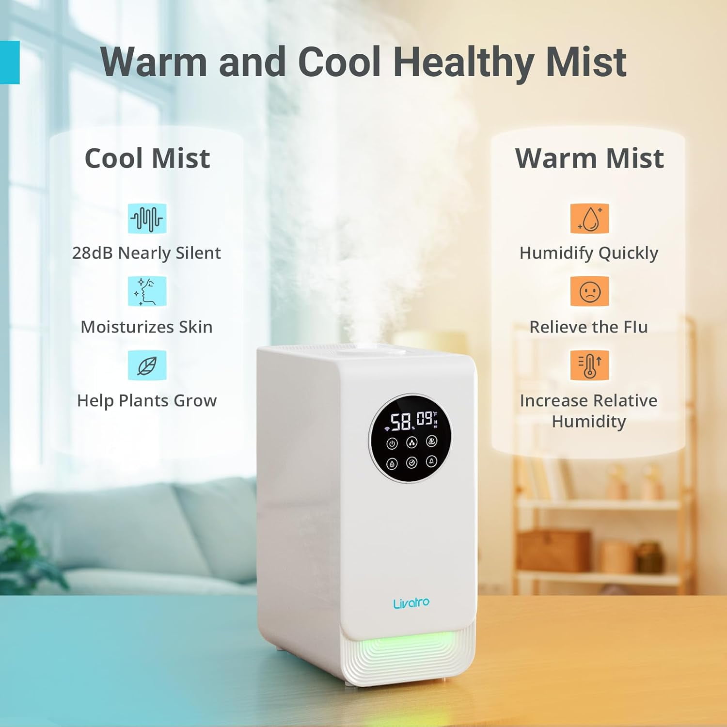 6L Humidifier for Large Room, Warm & Cool Mist with Top Fill Design, Alexa & App Control