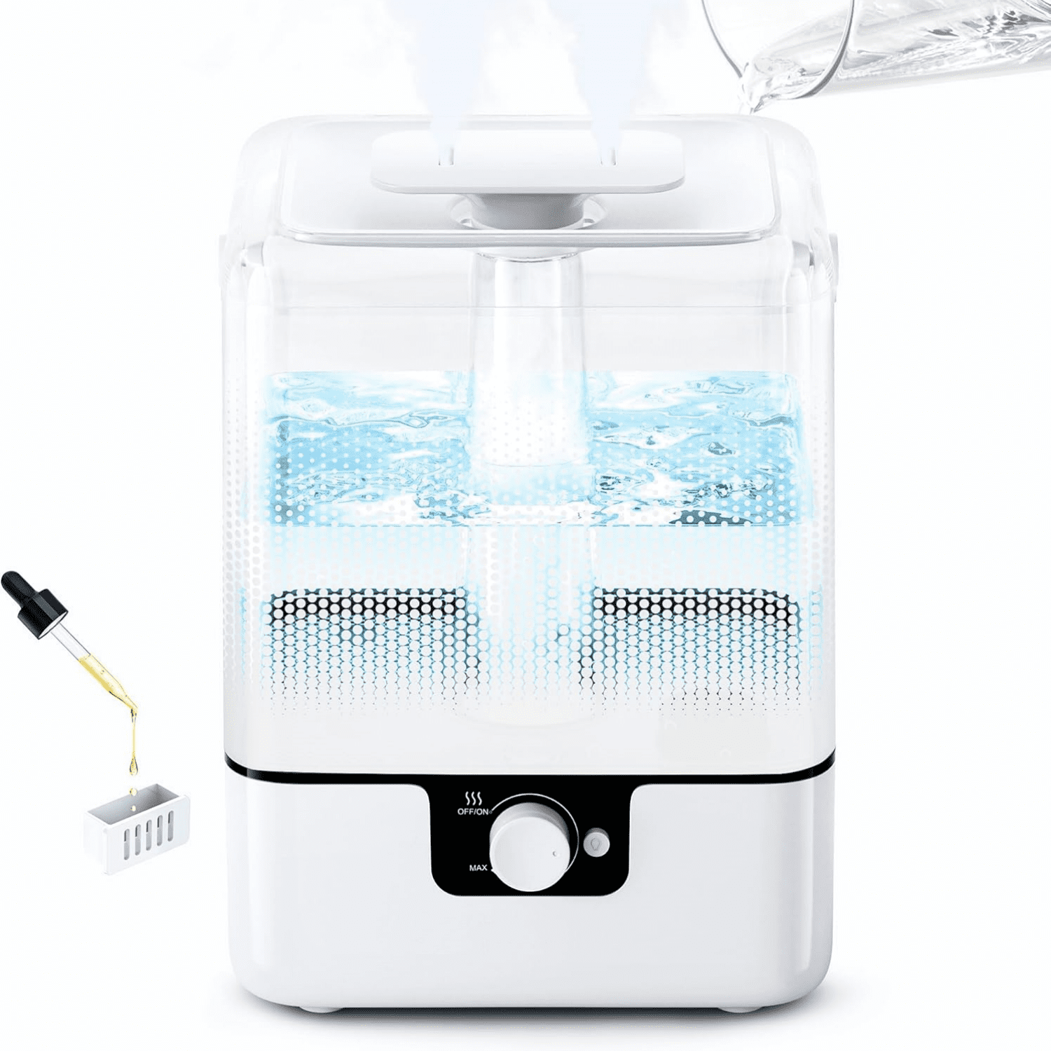 6L Humidifiers for Bedroom Large Room Home, Cool Mist Top Fill Humidifiers for Baby Nursery and Plants, 26dB Quiet, Nightlight, Up to 50 Hours, Oil Diffuser 1 Pack + 2 Mist Outlets