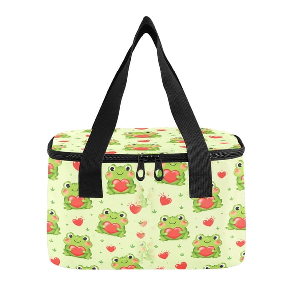 6L Insulated Lunch Bag Square Handheld Cooler Tote Adorable Frog Hearts Design Reusable Thermal Bag with Polyester & Aluminum Lining for Work Picnic Travel