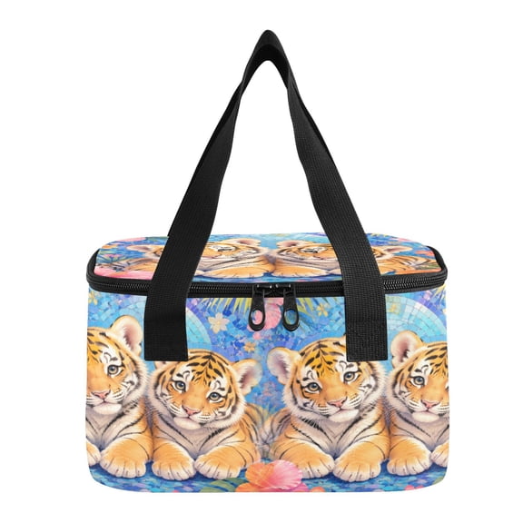 6L Insulated Lunch Bag Square Handheld Cooler Tote Baby Tiger Tropical Graphic Reusable Thermal Bag with Polyester & Aluminum Lining for Work Picnic Travel