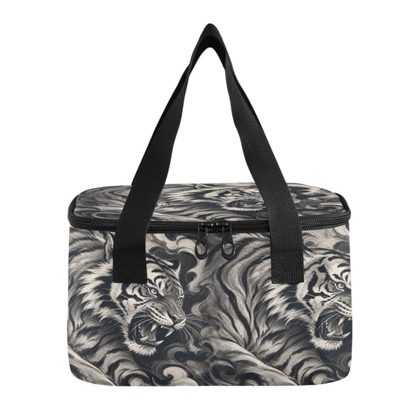 6L Insulated Lunch Bag Square Handheld Cooler Tote Black Tiger Roar Art Reusable Thermal Bag with Polyester & Aluminum Lining for Work Picnic Travel