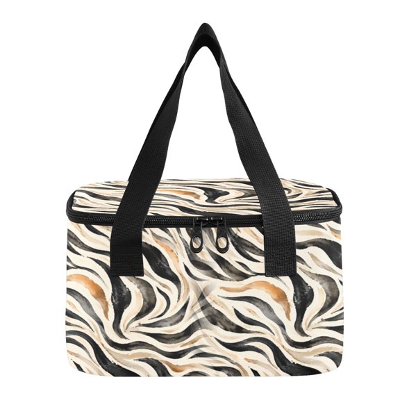 6L Insulated Lunch Bag Square Handheld Cooler Tote Brown Motion Wave Pattern Reusable Thermal Bag with Polyester & Aluminum Lining for Work Picnic Travel