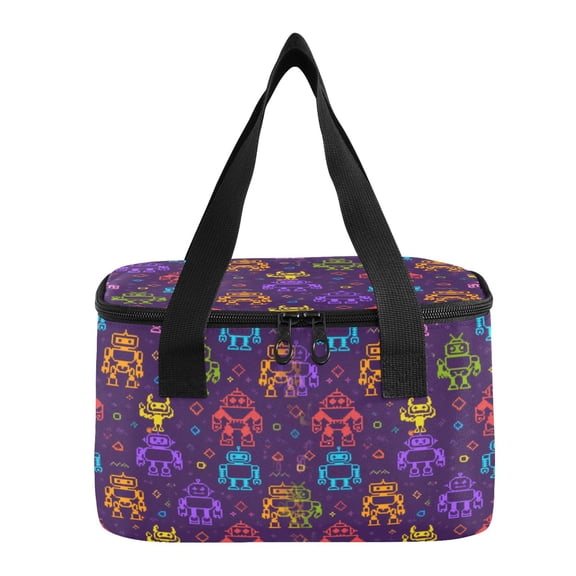 6L Insulated Lunch Bag Square Handheld Cooler Tote Colorful Robot Pattern Reusable Thermal Bag with Polyester & Aluminum Lining for Work Picnic Travel