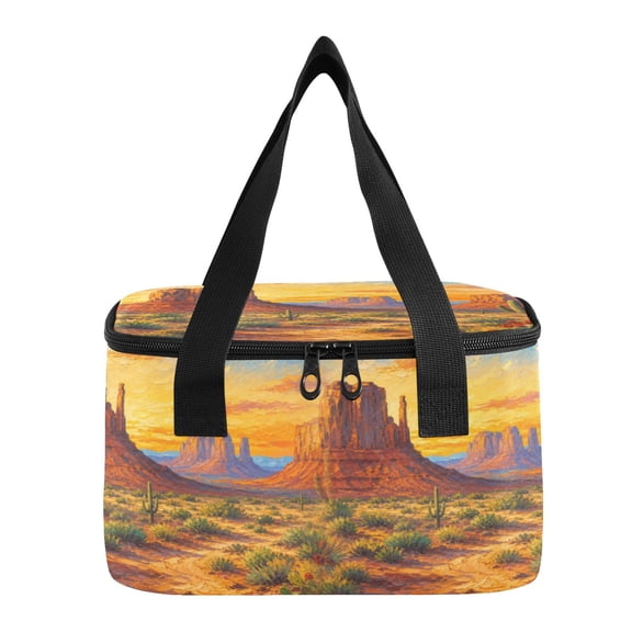 6L Insulated Lunch Bag Square Handheld Cooler Tote Orange Desert Landscape Sunset Reusable Thermal Bag with Polyester & Aluminum Lining for Work Picnic Travel