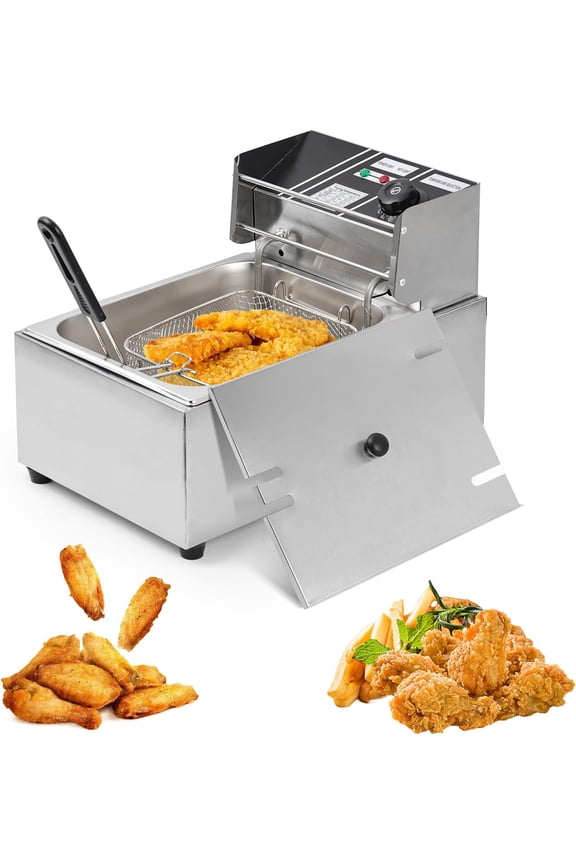 6L Large Capacity Deep Fryer with Detachable Basket, Adjustable Temperature Control, 1600W Stainless Steel Commercial Fryer for Restaurant & Home Perfect for Chicken, Fries