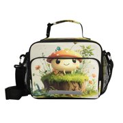 6L Large Capacity Student Lunch Bag, Insulated Cooler Bag with Reflective Strip, Crossbody Portable Printed Lunch Tote Cartoon Cute Mushroom Man