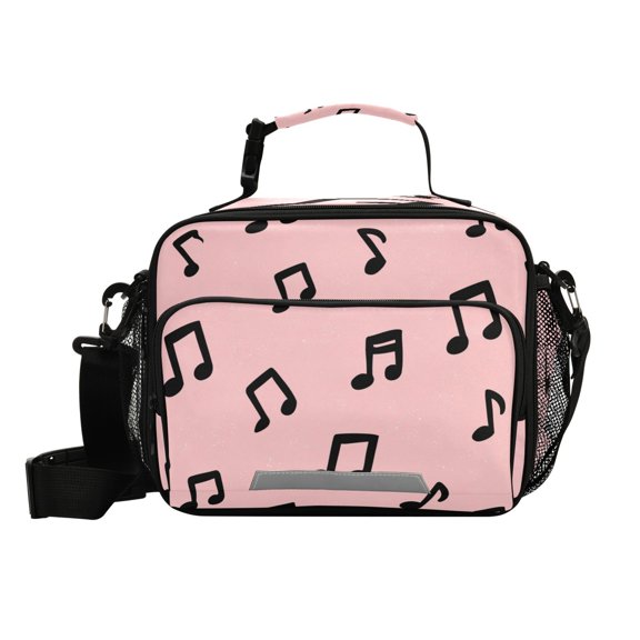 6L Large Capacity Student Lunch Bag, Insulated Cooler Bag with Reflective Strip, Crossbody Portable Printed Lunch Tote Cute Musical Note Melody