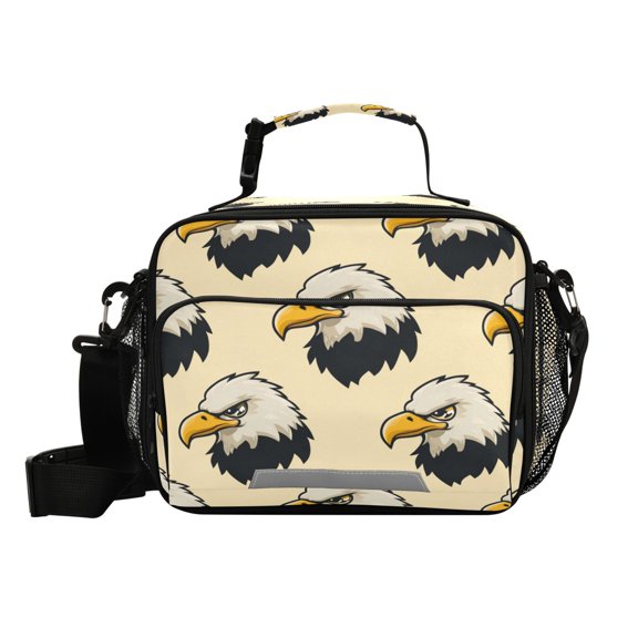 6L Large Capacity Student Lunch Bag, Insulated Cooler Bag with Reflective Strip, Crossbody Portable Printed Lunch Tote Hawks Head Pattern