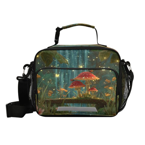 6L Large Capacity Student Lunch Bag, Insulated Cooler Bag with Reflective Strip, Crossbody Portable Printed Lunch Tote Moonlight Waterfall Mushroom