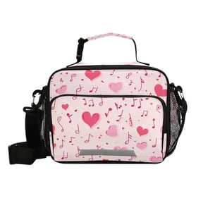 6L Large Capacity Student Lunch Bag, Insulated Cooler Bag with Reflective Strip, Crossbody Portable Printed Lunch Tote Pink Note Element