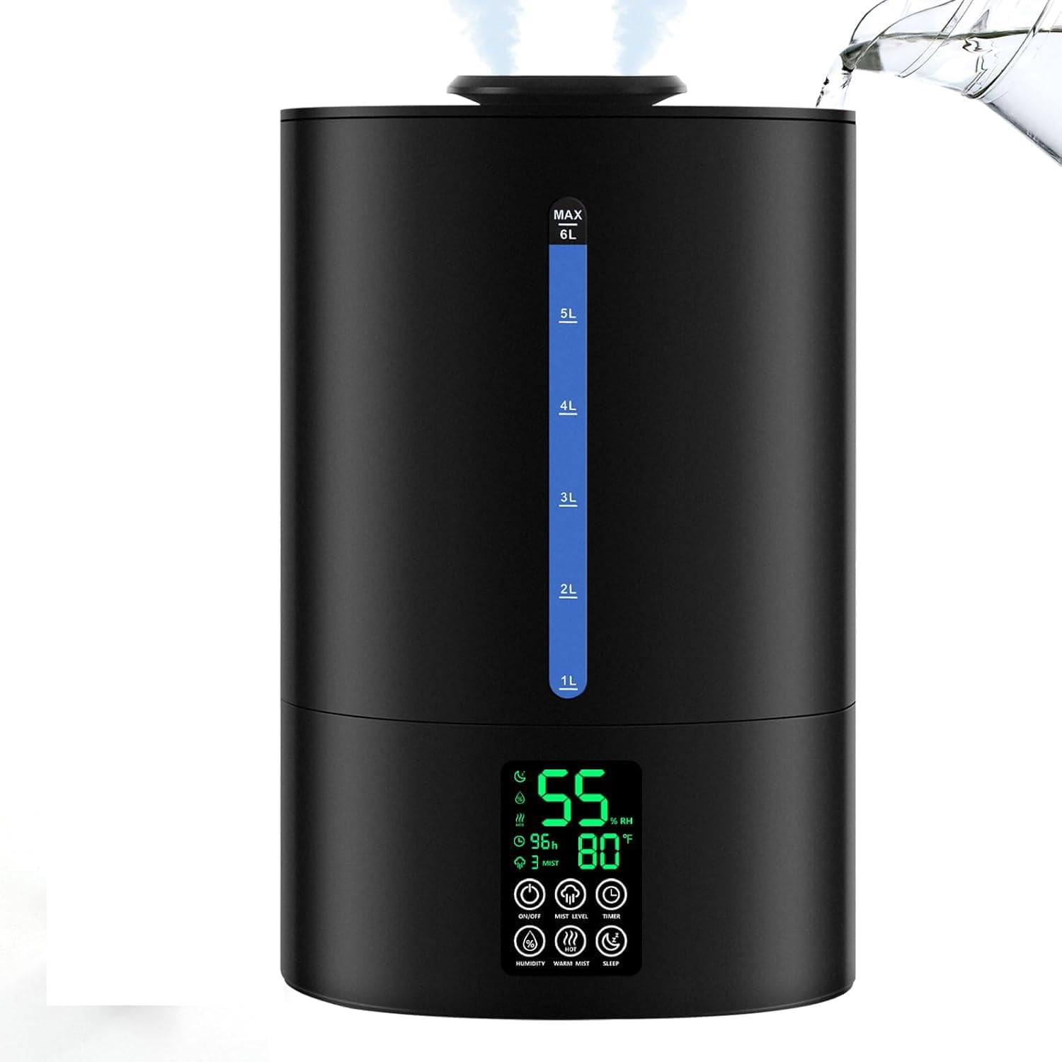 6L Large Room Humidifier - Cool & Warm Mist for Bedroom/Home, Top Fill Essential Oil Diffuser with 360 Nozzle, Adjustable Quiet Humidifier for Plants & Sleep (Black)