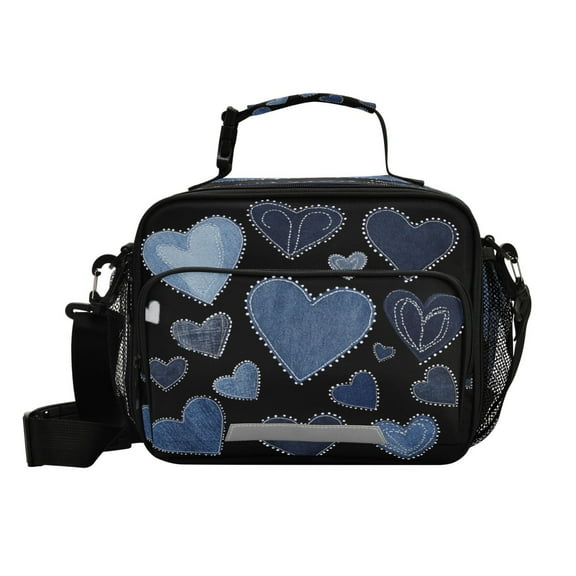 6L Leakproof Lunch Tote with Thermal Lining Lunch Bag Picnic Cooler Bag A Pattern Of Denim Hearts