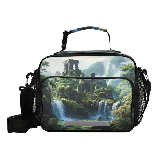 6L Leakproof Lunch Tote with Thermal Lining Lunch Bag Picnic Cooler Bag Ancient Ruins and Waterfalls