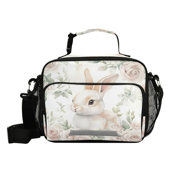 6L Leakproof Lunch Tote with Thermal Lining Lunch Bag Picnic Cooler Bag Bunny Surrounded by Roses