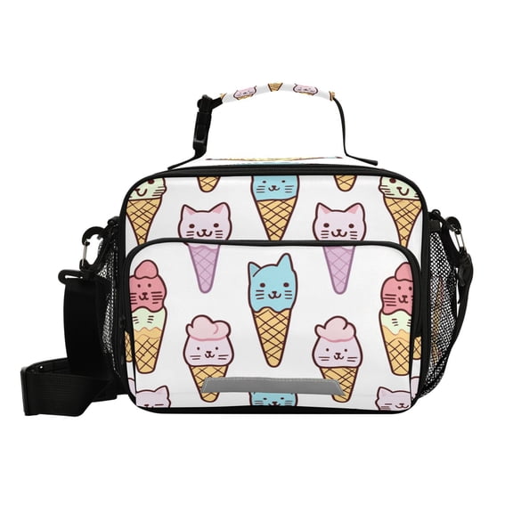 6L Leakproof Lunch Tote with Thermal Lining Lunch Bag Picnic Cooler Bag Cat Face Ice Cream