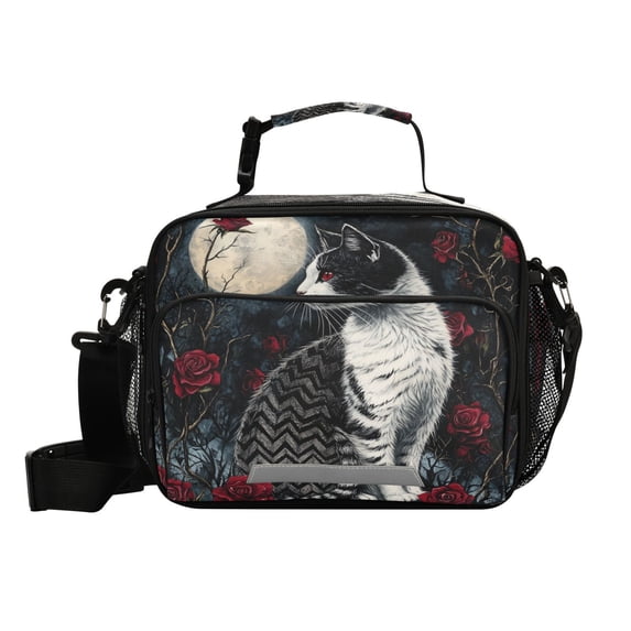 6L Leakproof Lunch Tote with Thermal Lining Lunch Bag Picnic Cooler Bag Cat and Roses