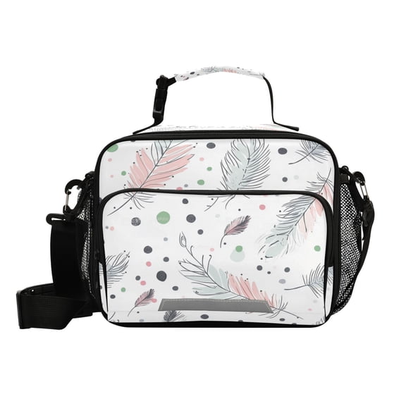 6L Leakproof Lunch Tote with Thermal Lining Lunch Bag Picnic Cooler Bag Feathers Pattern