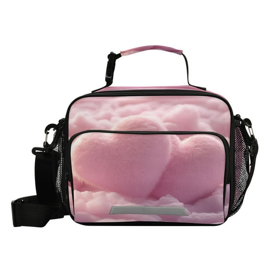 6L Leakproof Lunch Tote with Thermal Lining Lunch Bag Picnic Cooler Bag Fluffy Pink Heart-shaped