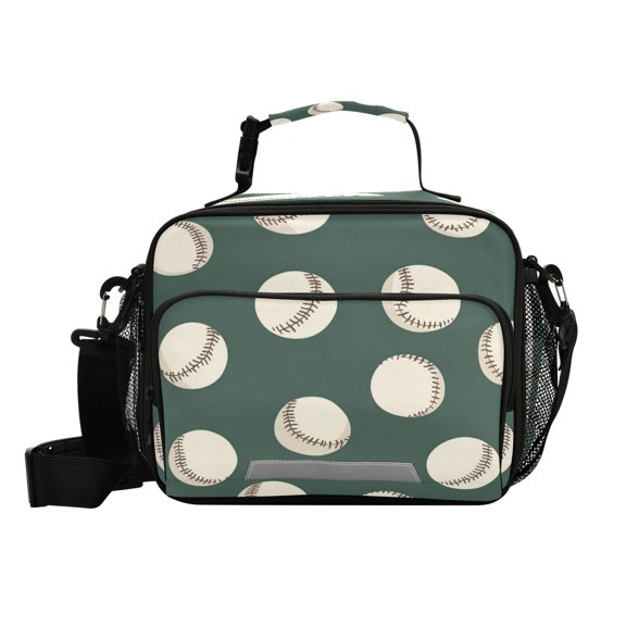 6L Leakproof Lunch Tote with Thermal Lining Lunch Bag Picnic Cooler Bag Green Baseball Pattern