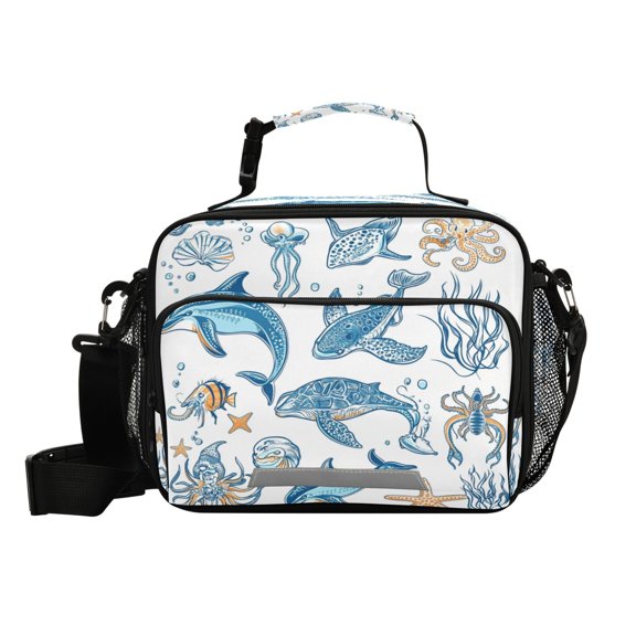 6L Leakproof Lunch Tote with Thermal Lining Lunch Bag Picnic Cooler Bag Ocean-themed Pattern
