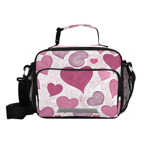 6L Leakproof Lunch Tote with Thermal Lining Lunch Bag Picnic Cooler Bag Pink and Maroon Hearts