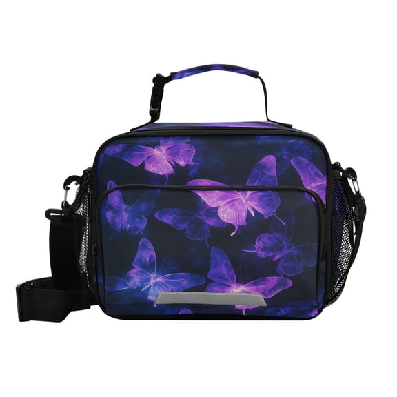 6L Leakproof Lunch Tote with Thermal Lining Lunch Bag Picnic Cooler Bag Purple Glowing Butterflies