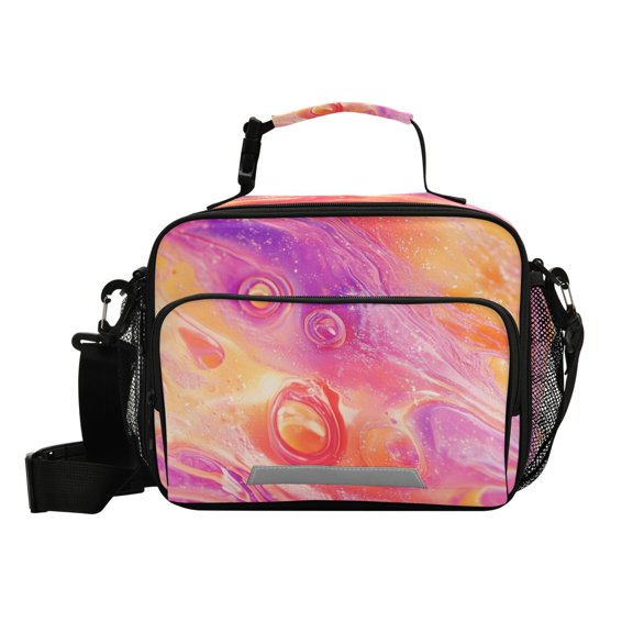 6L Leakproof Lunch Tote with Thermal Lining Lunch Bag Picnic Cooler Bag Red Bubbles and Waves