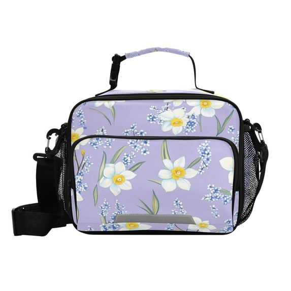 6L Leakproof Lunch Tote with Thermal Lining Lunch Bag Picnic Cooler Bag White Daffodils