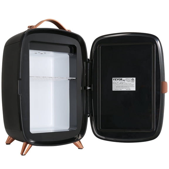 6L Mini Skincare Fridge with LED Light & HD Mirror, AC/DC Portable Makeup Cooler for Cosmetics, Face Masks, Drinks, Small Cosmetic Fridge for Bedroom, Dorm, Desktop - Black