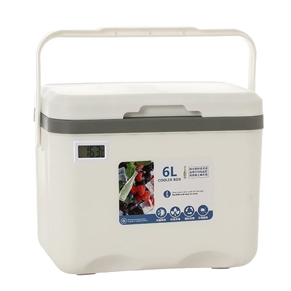 6L Portable Insulated Cooler Box with Digital Temperature Display, Hard Shell Ice Cooler Chest, Hot & Cold Retention Container for Camping, Fishing & Outdoor Travel 10.64*7.09*9.06 Inch