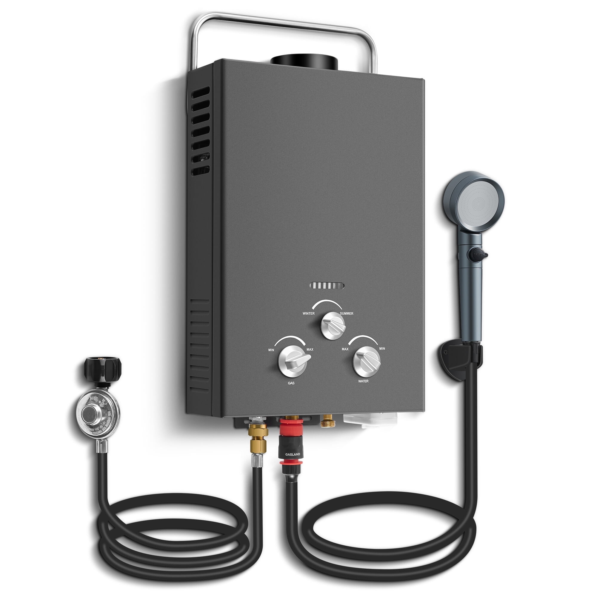 6L Portable Natural Gas Tankless Water Heater, 1.58GPM Instant Hot Shower for Camping/RV, 40K BTU, Black