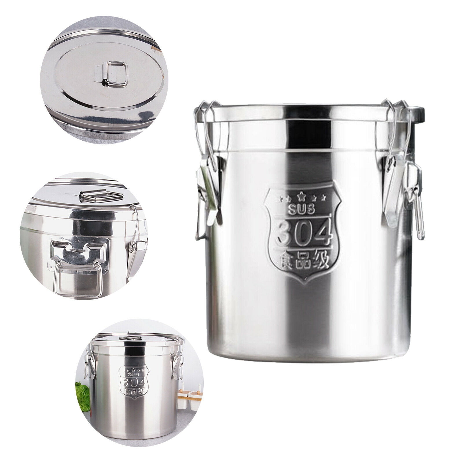6L Stainless Steel Cereal Container Kitchen Food Rice Storage Bucket ...