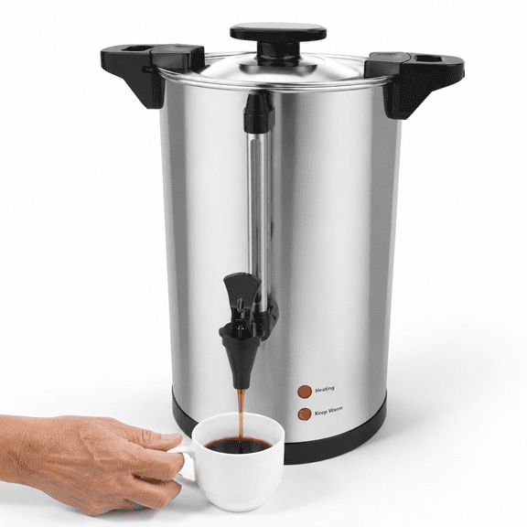 6L Stainless Steel Electric Coffee Urn, 32 Cup Capacity for Large Gatherings