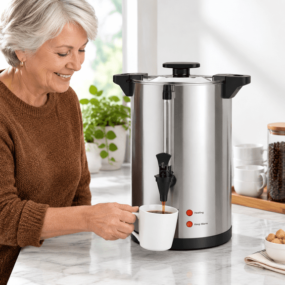 6L Stainless Steel Electric Coffee Urn, 32 Cup Capacity for Large Gatherings