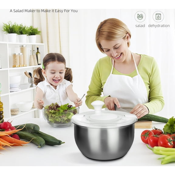 6L-Stainless Steel Salad Rotator, Vegetable Dishwasher,Lettuce Cleaner and Dryer, Kitchen Strainers.