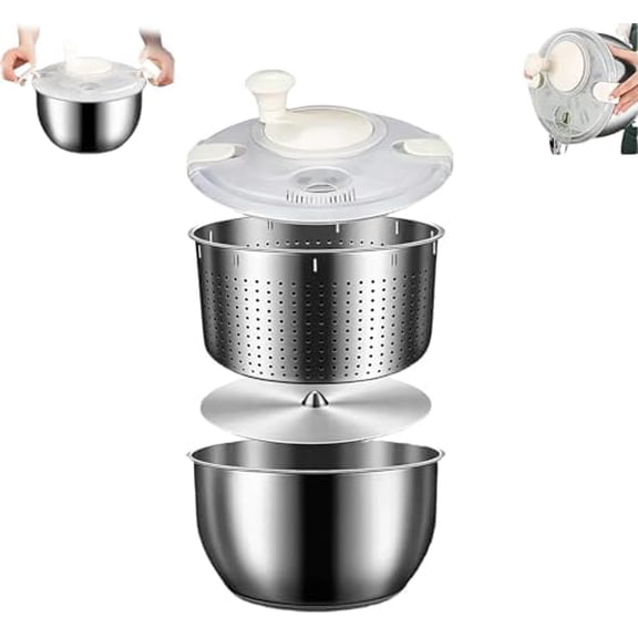 6L Stainless Steel Salad Spinner - Quick Spin Dryer for Vegetables, Lettuce, Fruit and Pasta, Commercial and Household Essential Kitchen Utensil$$Home Decor, Kitchen, & Other