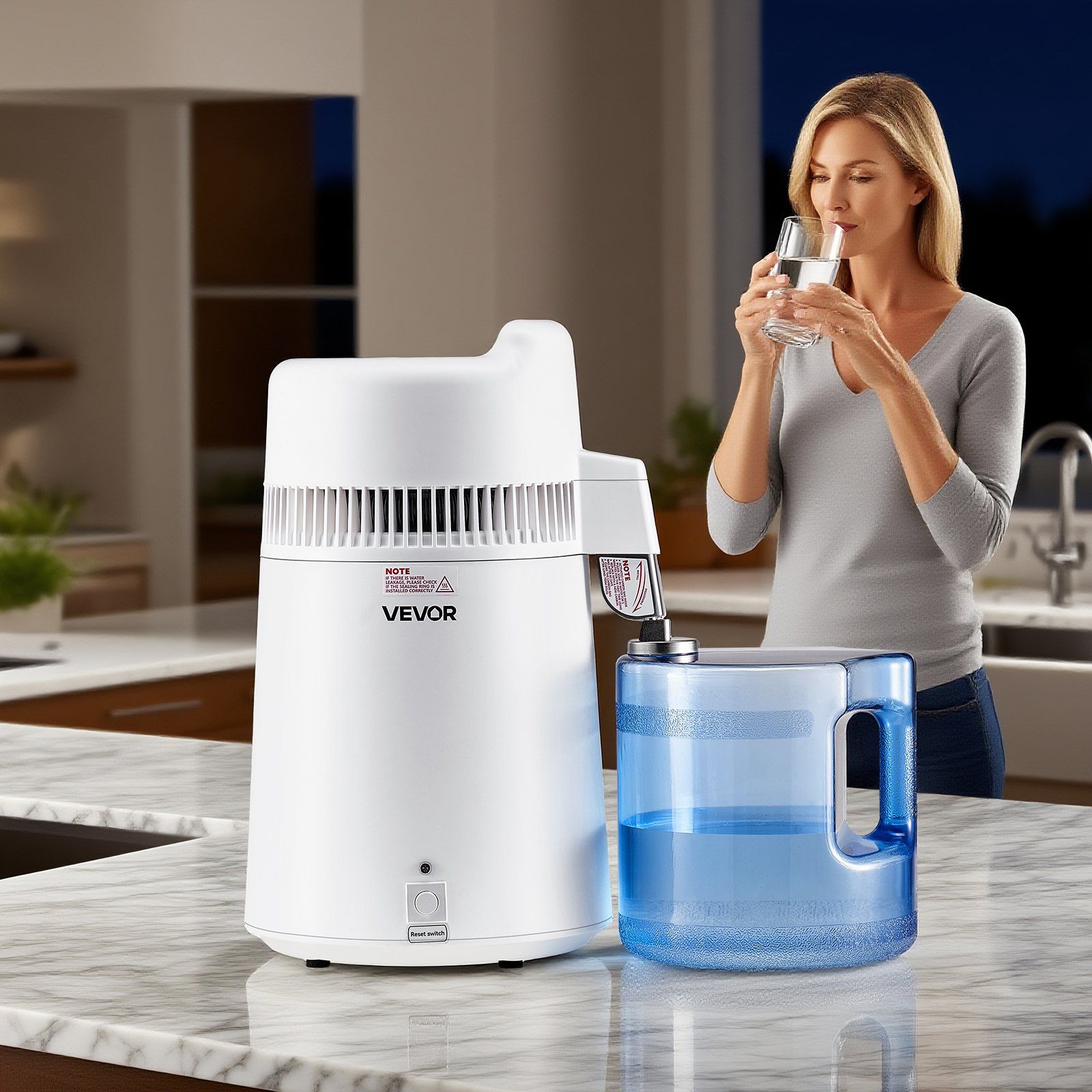 6L Stainless Steel Water Distiller, 900W Automatic Home Purifier Machine, Countertop Design with Plastic Exterior