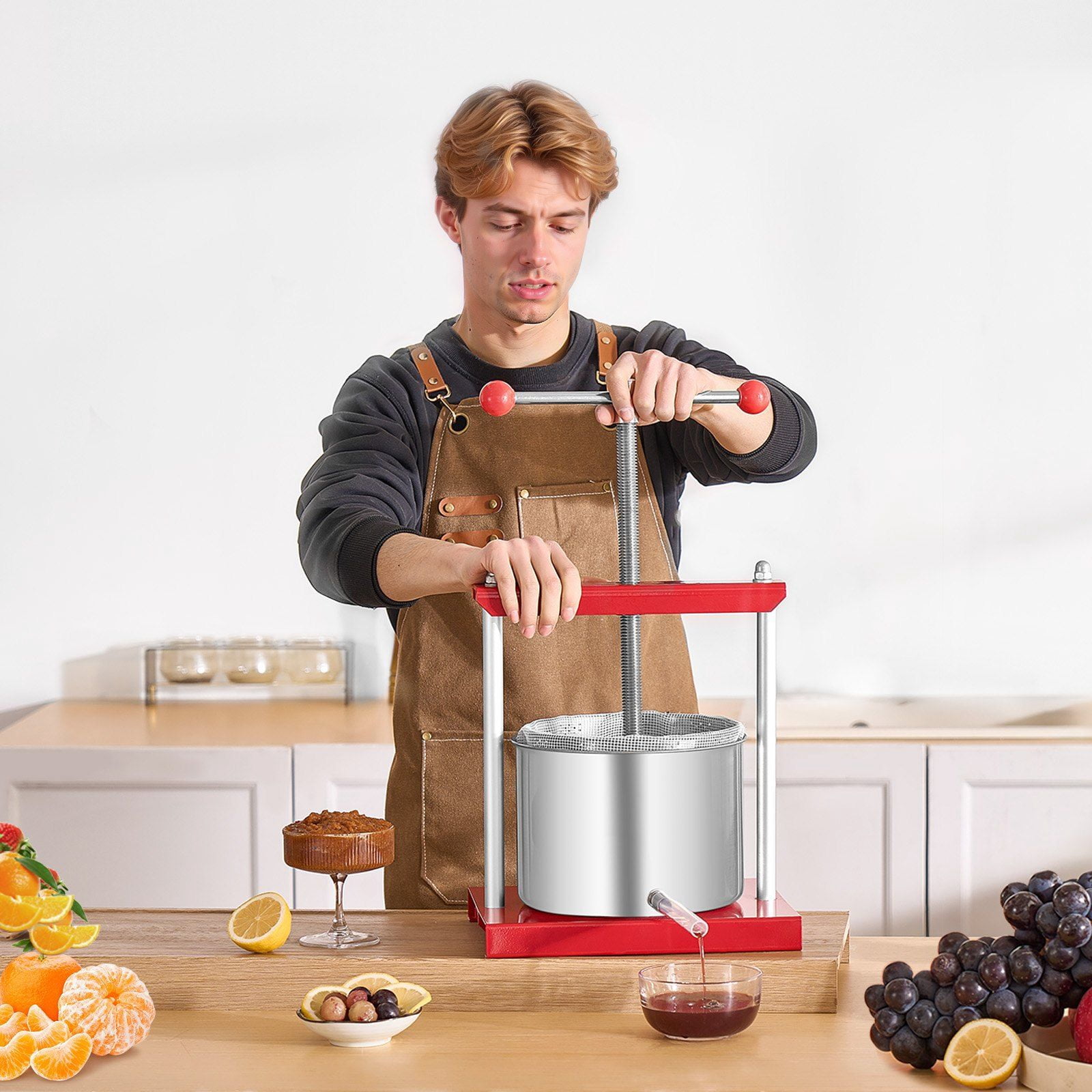 6L Stainless Steel Wine Press Kit – Hand-Operated Fruit Juicer for Homemade Winemaking