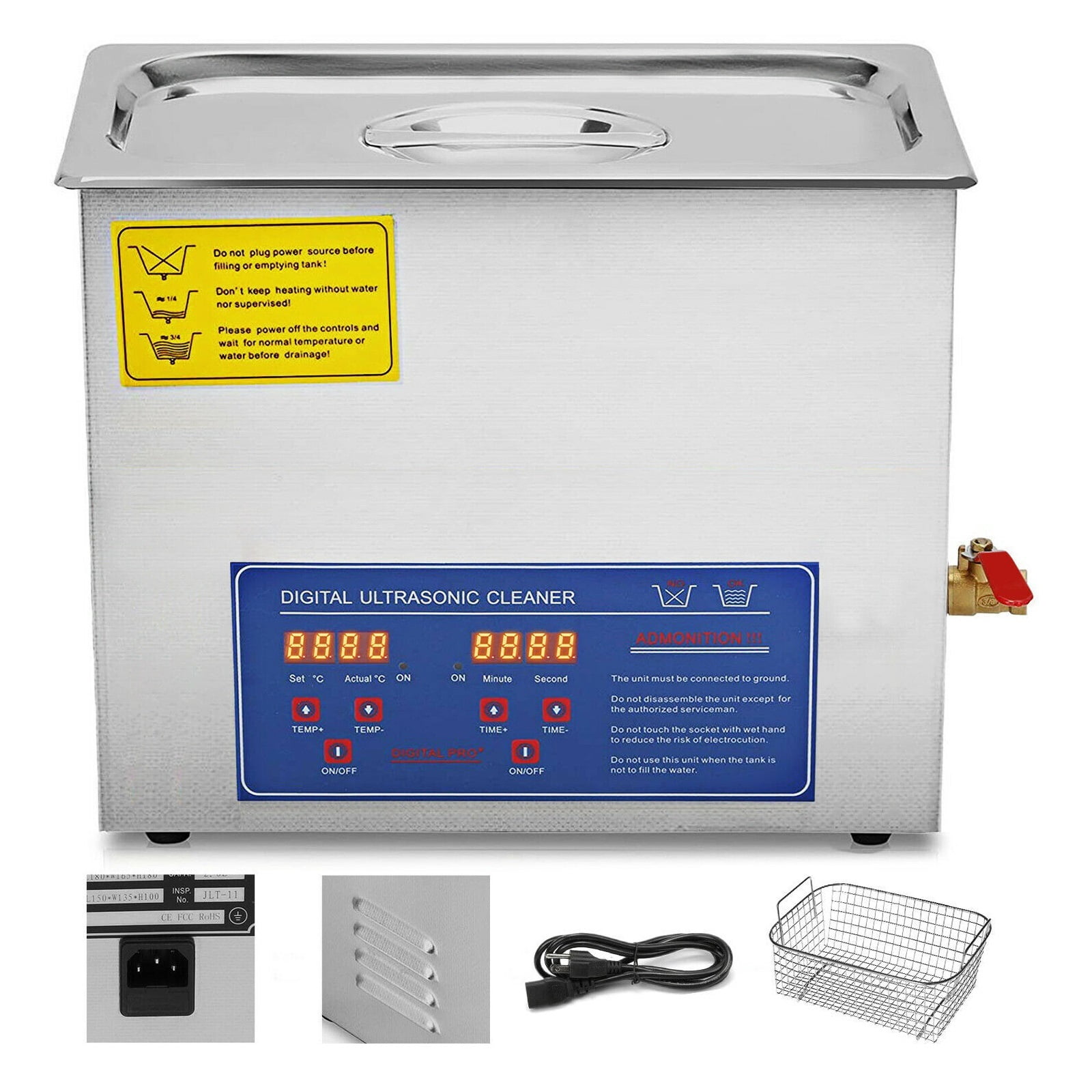 6L Ultra Machine With Heating Stainless Steel Ultra Cleaner Bath Device For Glasses, Jewelry, Dentures, Coins