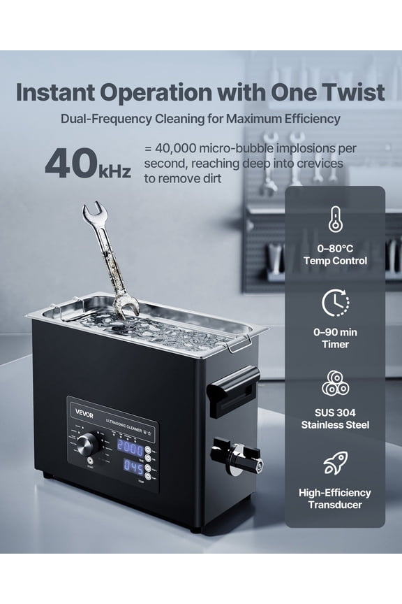 6L Ultrasonic Cleaner,Professional Ultrasonic Cleaner Machine with Knob Control,Stainless Steel Cleaning Machine with Basket&Cleaning Ball,for Watches,Razors,Jewelry,Coins&More