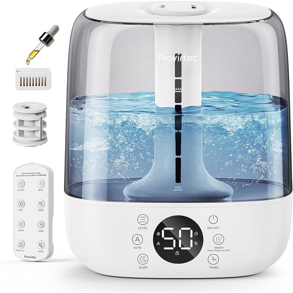 6L Warm & Cool Mist Humidifiers for Bedroom Large Room, No Leak, Auto Mode, Easy Clean, Top Fill, 60Hr Ultrasonic Air Humidifier with Essential Oil Diffuser, Remote Control for Baby/Plants