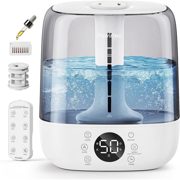 6L Warm & Cool Mist Humidifiers for Bedroom Large Room, No Leak, Auto Mode, Easy Clean, Top Fill, 60Hr Ultrasonic Air Humidifier with Essential Oil Diffuser, Remote Control for Baby/Plants