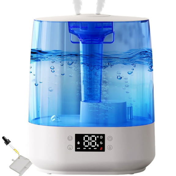 6L Humidifiers for Bedroom , Cool Mist Ultrasonic Humidifier with Humidity Sensor, Top Fill 60H & 28dB Quiet Runtime, 8+1 Color Night Lights, 360° Dual Nozzle--Blue