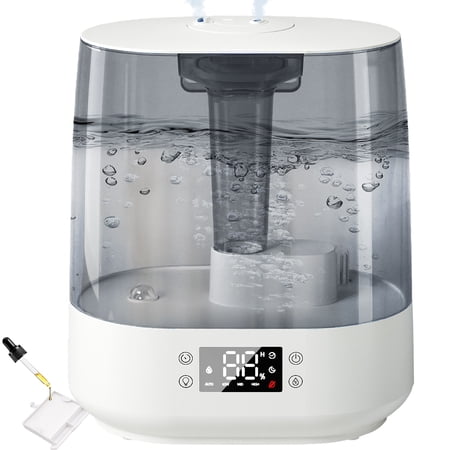 6L Humidifiers for Bedroom Baby Room, Cool Mist Ultrasonic Humidifier with Humidity Sensor, Top Fill 60H & 28dB Quiet Runtime, 8+1 Color Night Lights, 360° Dual Nozzle--Gray