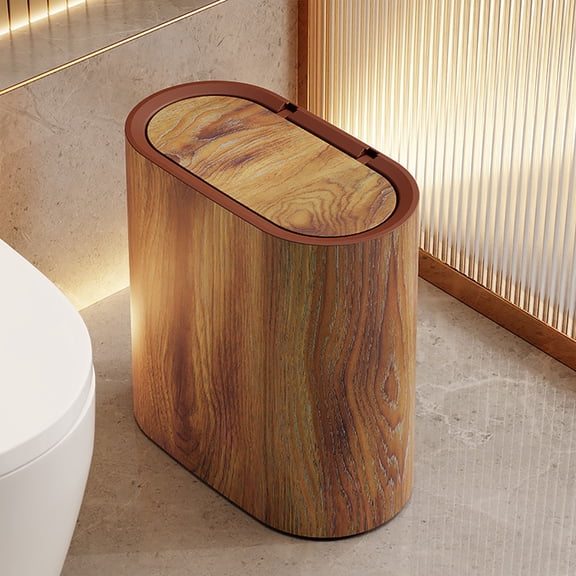 6L Wood Grain Double Wastebasket With Top Lid Narrow Space Trash Can Slim Garbage Can(Brown-29X29.2Cm)